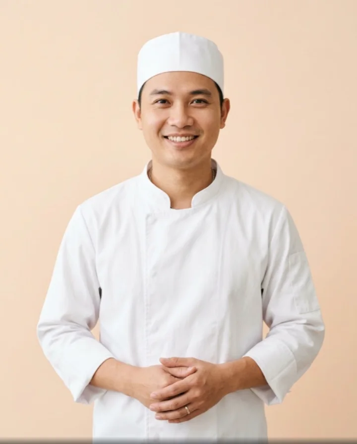 AI presenter: a Vietnamese head chef in a white toque