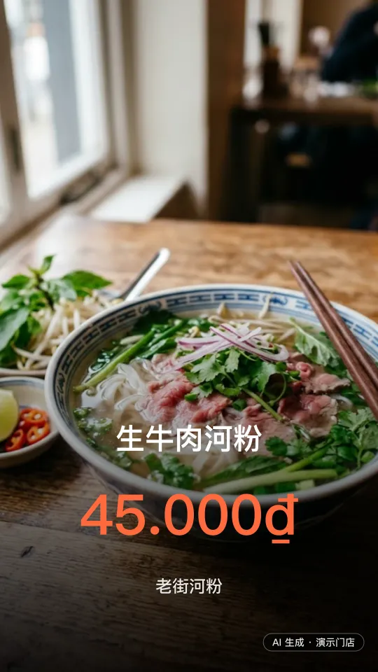 老街河粉 — 图片广告 (中文) — AI 生成 · 演示门店